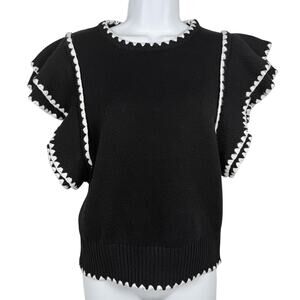 Paper Parachute Sweater Womens Medium Black Ruffle Flutter Sleeve Knit Pullover